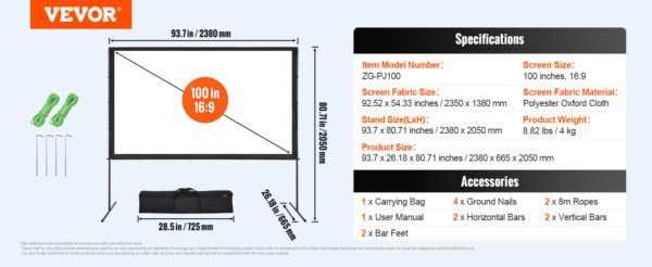 Projector Screen with Stand 100 inch - Image 6